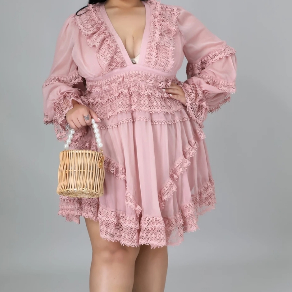 Gorgeous blush pink lace hem plus size dress - Picture 3 of 9